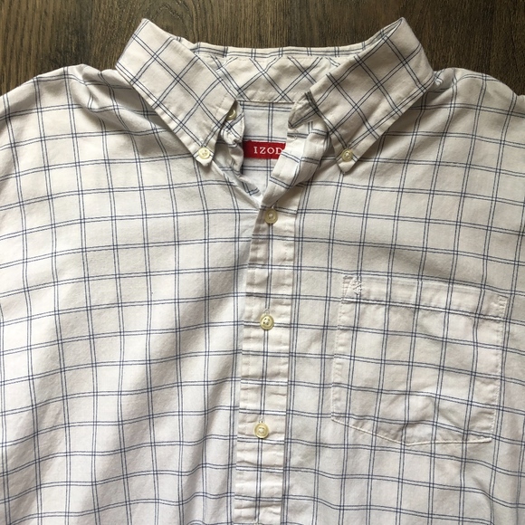 IZOD | White/Blue Windowpane Button Down Shirt szL - Picture 1 of 7
